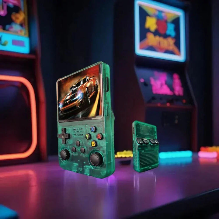 Återupplev klassiker med denna handhållna retrokonsol. Idealisk för fans av gamla spel.