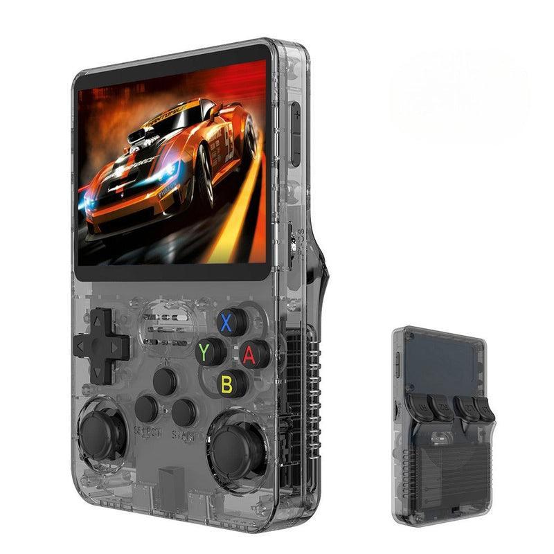Snygg retro gamingkonsol, handhållen och kompakt design. För timmar av underhållning.