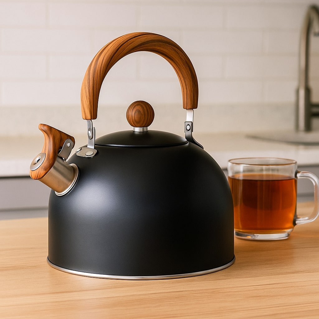 Vintage-inspirerad vattenkokare för induktionsspis. Rostfritt stål, snabb uppvärmning för te/kaffe.