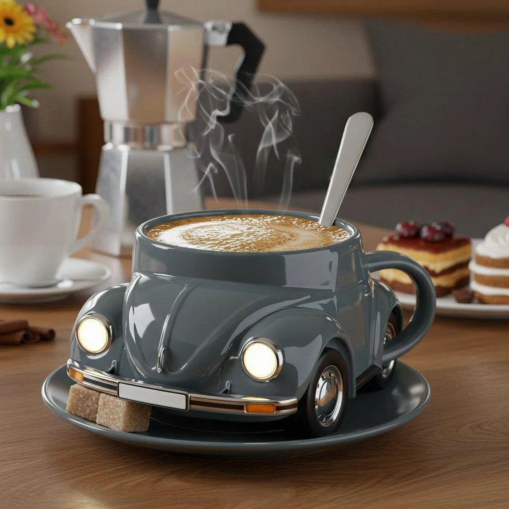 Kaffemugg för bilentusiaster. Högkvalitativ retro keramikmugg med unik bildesign.