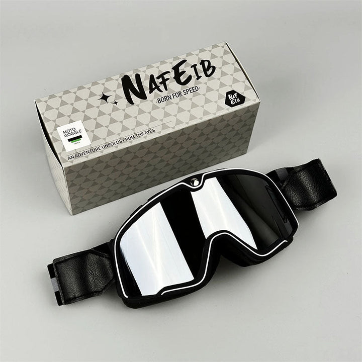 Unisex retro goggles för motorcykel, överglasögon passform, idealiska för landsvägskörning.