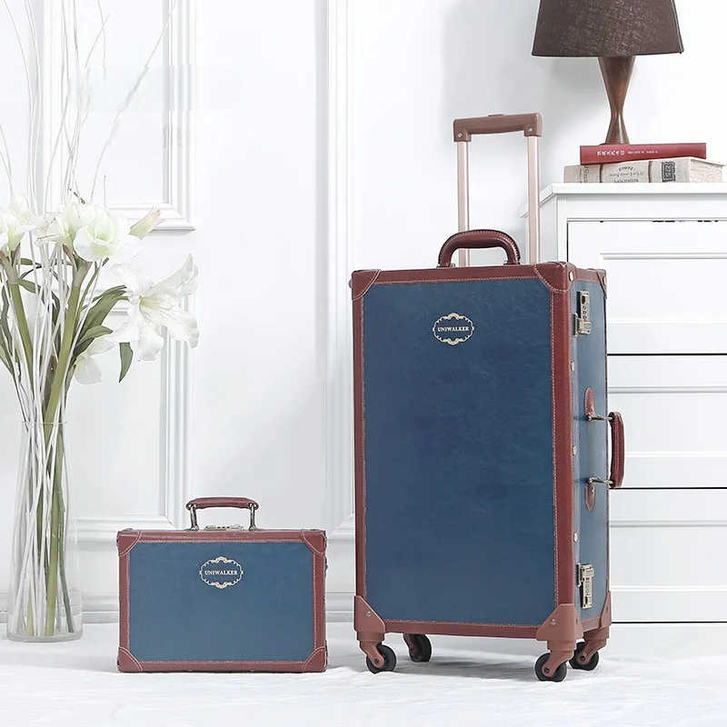Tidlöst retro resväskset, elegant hårdkantsdesign. Robust bagage med smidiga tysta hjul.