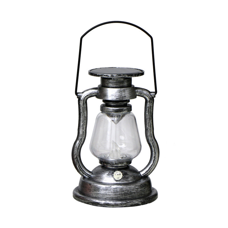 "Retro solcellsdriven fotogenlampa med LED, vattentät; antik finish i brons, guld, rost, silver; perfekt för utomhusbelysning