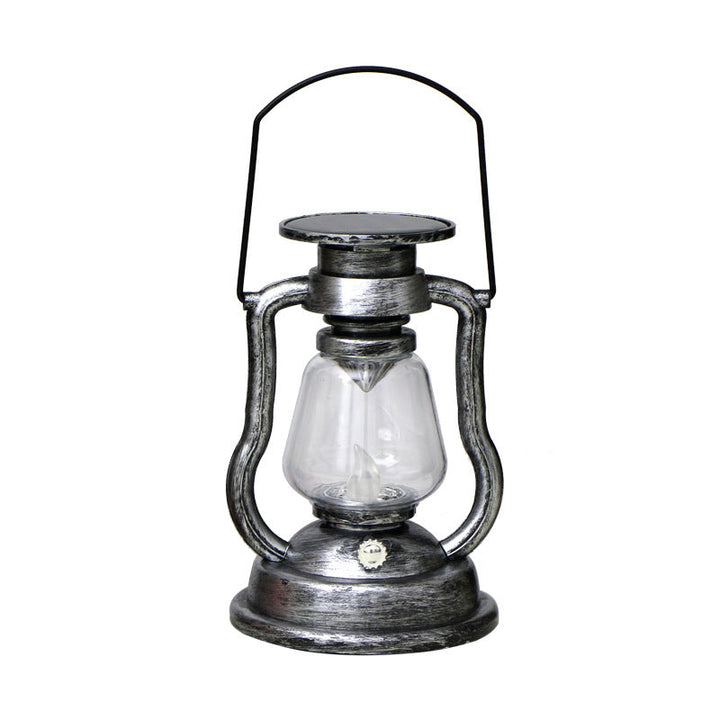 "Retro solcellsdriven fotogenlampa med LED, vattentät; antik finish i brons, guld, rost, silver; perfekt för utomhusbelysning