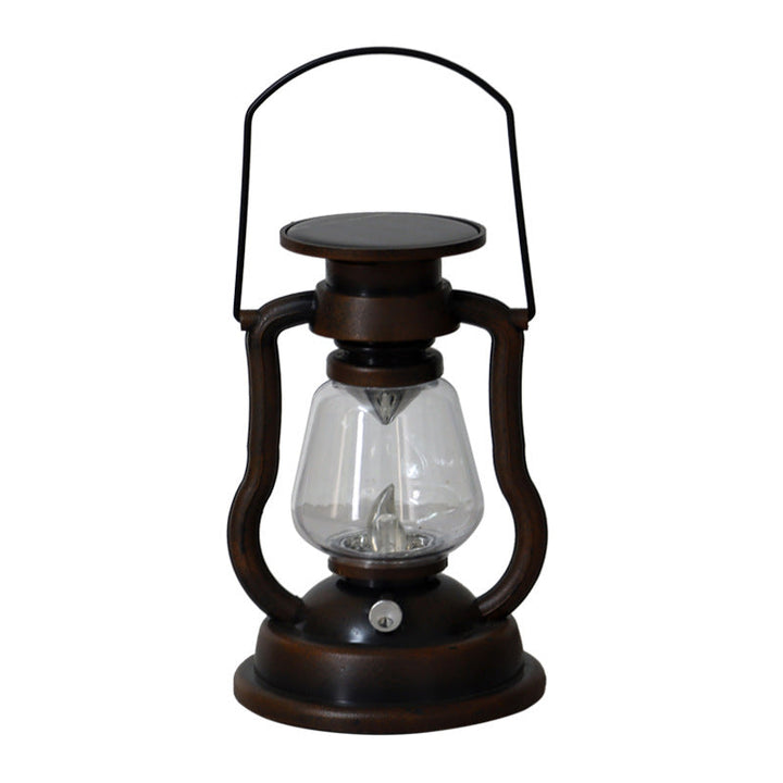 "Retro solcellsdriven fotogenlampa med LED, vattentät; antik finish i brons, guld, rost, silver; perfekt för utomhusbelysning