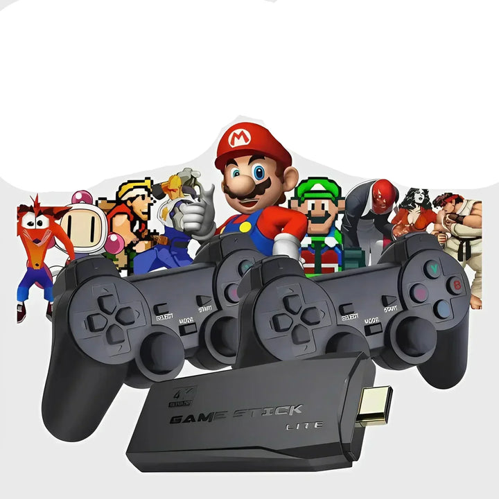Retro Spelkonsol PixelDrive 64GB med 2 trådlösa kontroller och över 20 000 klassiska TV-spel för gaming.