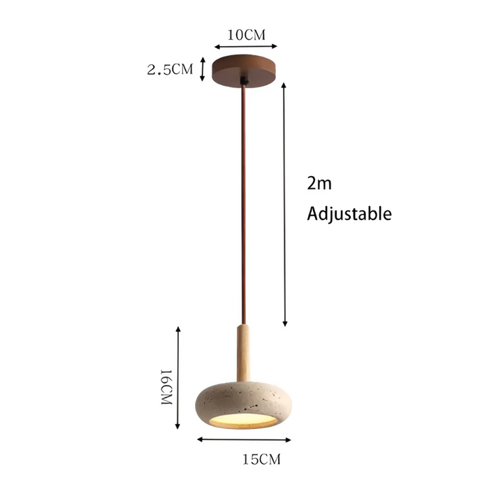 Retro taklampa i japansk design.  Elegant LED-lampa i trä och sten.  Varmt ljus, justerbar höjd.