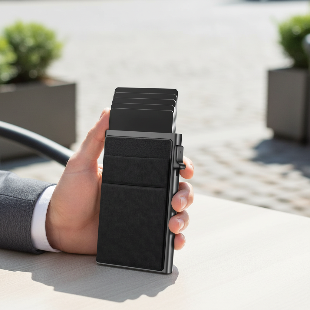 RFID-skyddad herrplånbok, kompakt design. Säker korthållare för män.