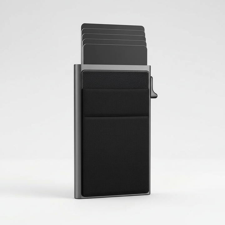 Stilren RFID-skyddad metallplånbok för män. Minimalistisk och säker korthållare.