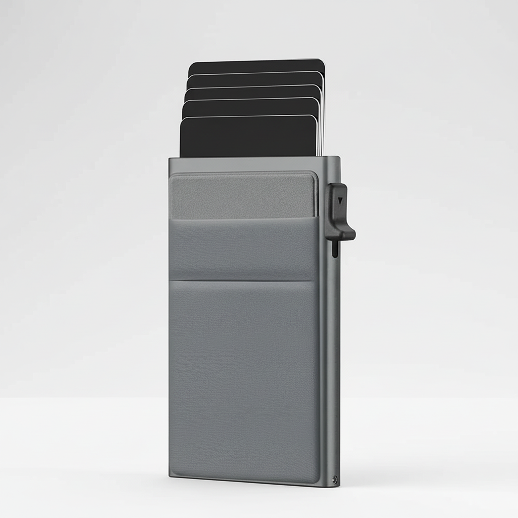 Snygg minimalistisk metallplånbok med RFID-skydd. Kompakt korthållare för män.
