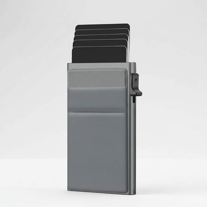 Snygg minimalistisk metallplånbok med RFID-skydd. Kompakt korthållare för män.