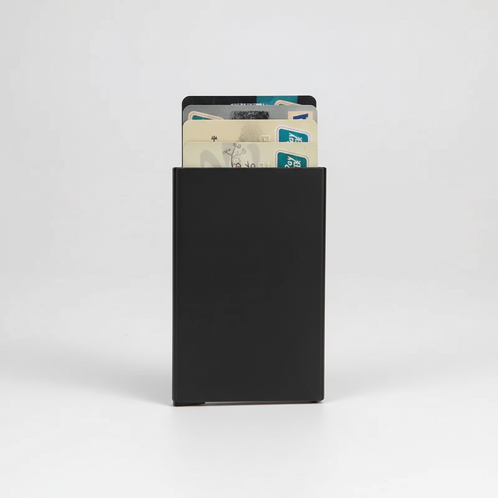 Modern RFID-skyddad herrplånbok. Säker och kompakt korthållare för den medvetne.