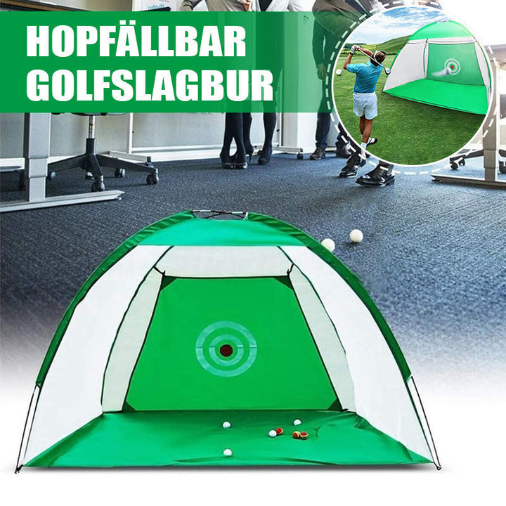 "Robust golfträningsnät med stor öppning, lättviktsdesign och slitstarkt material för inomhus och utomhus."