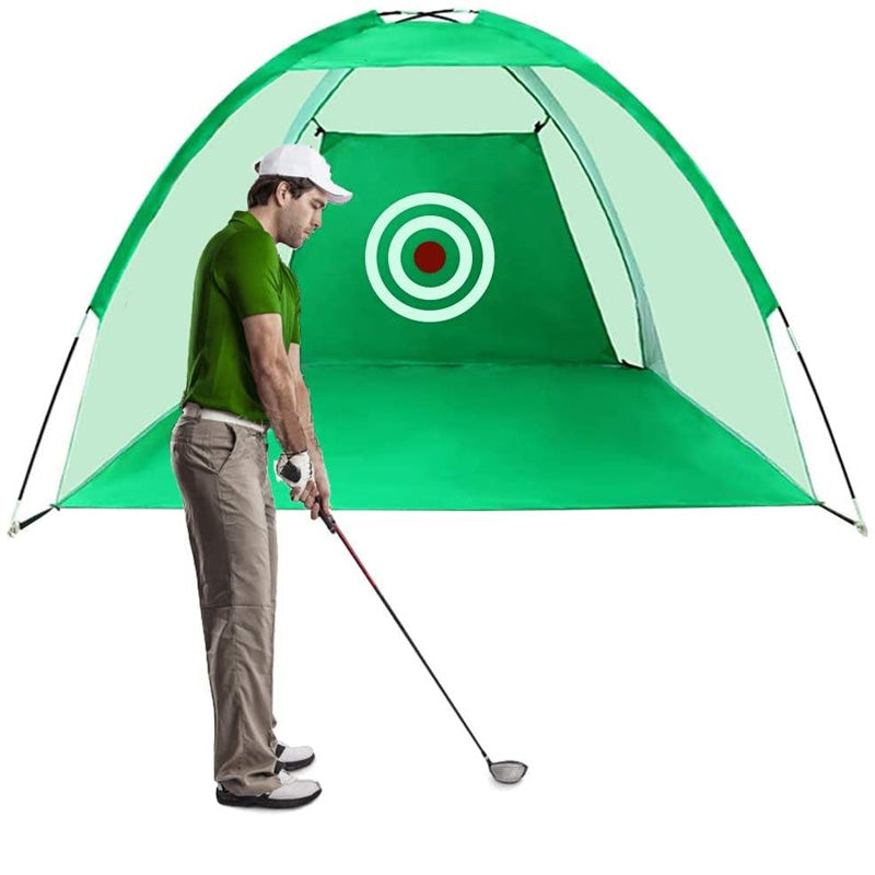 "Robust golfträningsnät med stor öppning, lättviktsdesign och slitstarkt material för inomhus och utomhus."