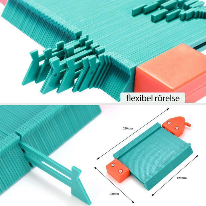 "Robust konturmätare i ABS-plast för exakt formkopiering, perfekt för träbearbetning och bilprojekt, 146x105x26 mm."