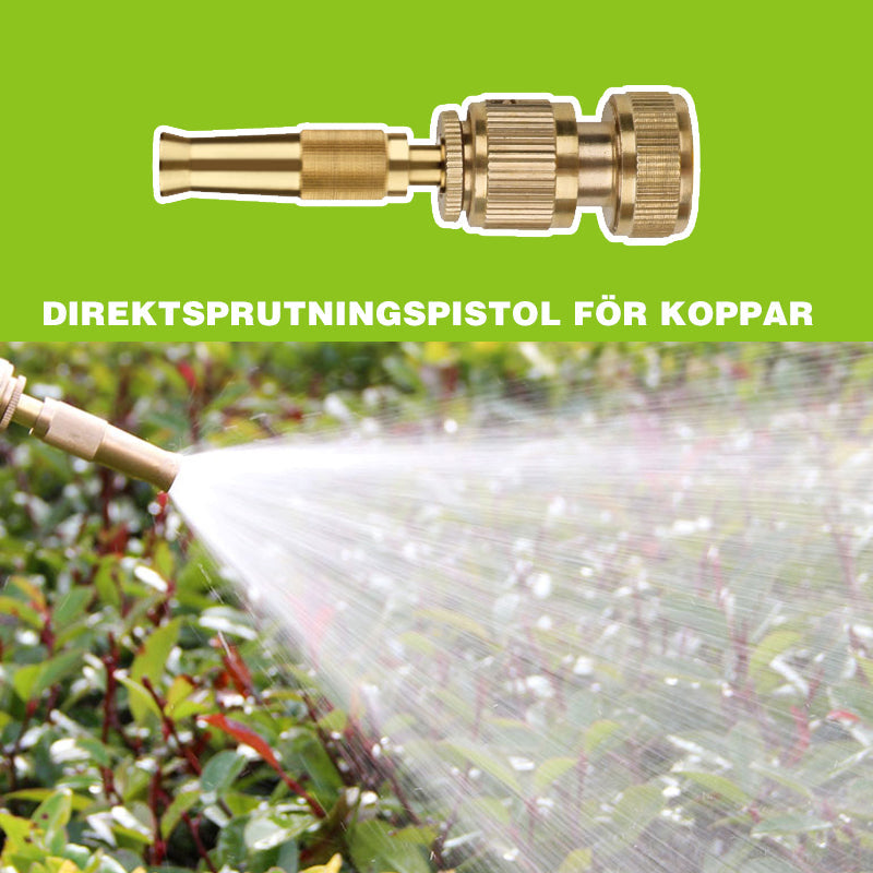 "Robust kopparsprutpistol med justerbar stråle för effektiv vattning och rengöring i trädgård och hem."