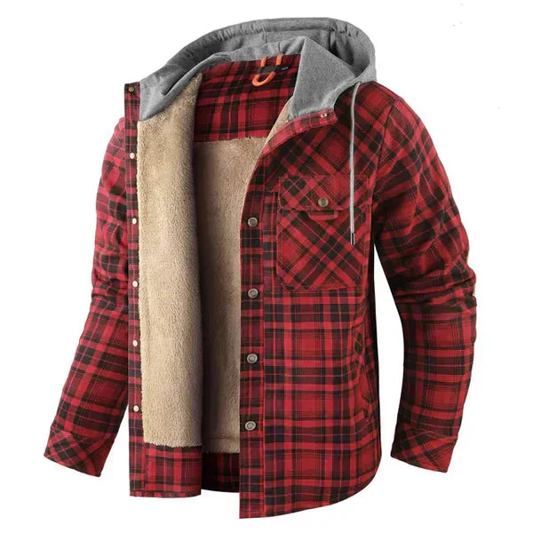 Snygg rutig herrskjortjacka med huva, perfekt som ytterplagg för en trendig vardagslook.