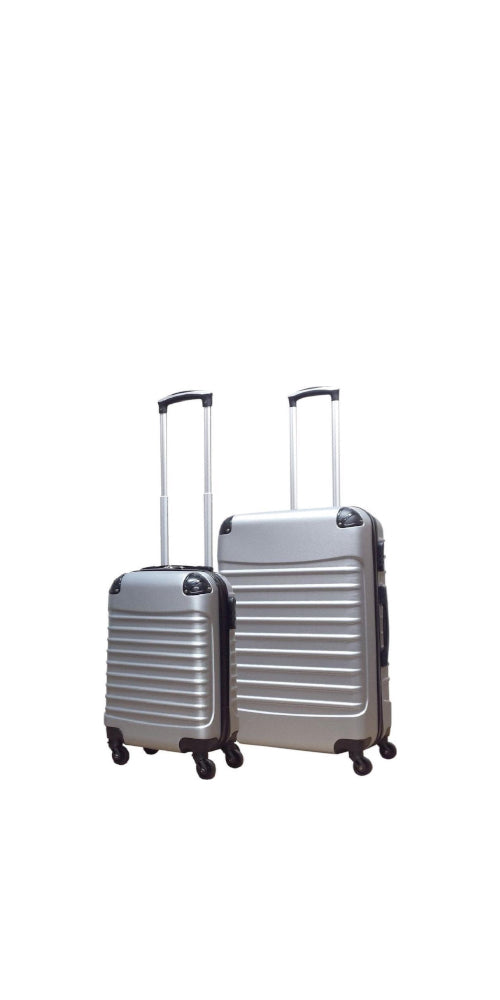 Robust silver 2-delat resväskeset. Stilfullt hårdskal bagage för semester & affärsresa.