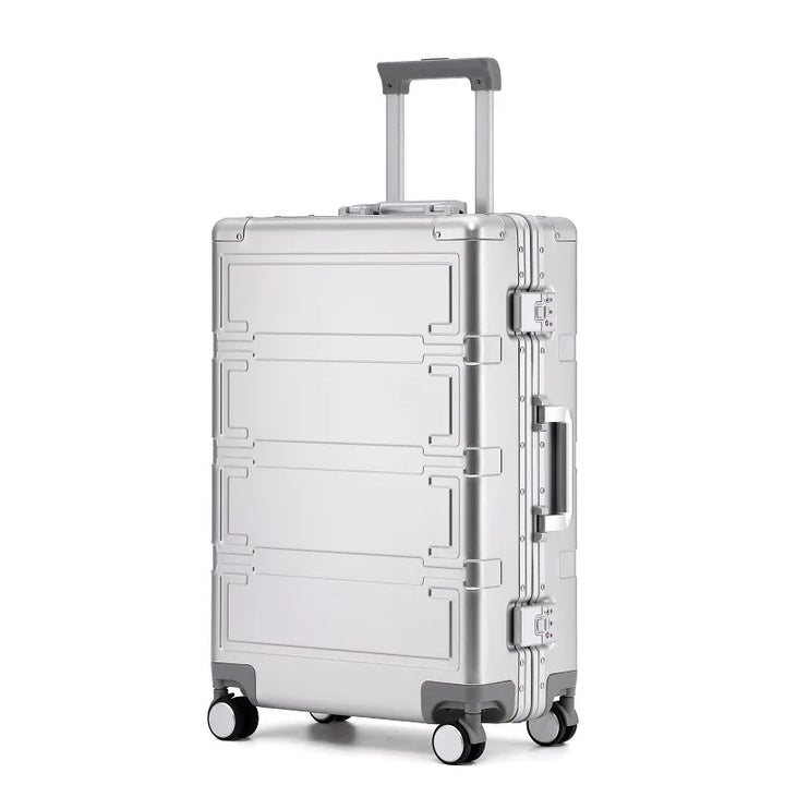 Stilren hårdskals handbagageresväska i silver. Med smidiga 360-hjul för enkel transport på flygplatsen.