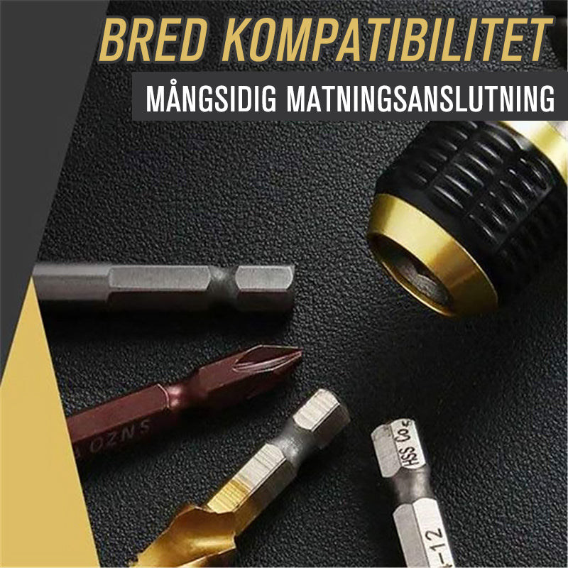 "Robust snabbväxlingsborrchuck i krom-vanadin stål med snabbfästfunktion, perfekt för DIY-projekt."