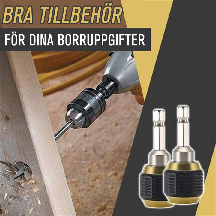 "Robust snabbväxlingsborrchuck i krom-vanadin stål med snabbfästfunktion, perfekt för DIY-projekt."