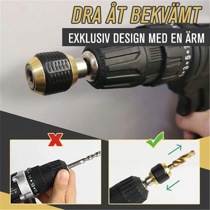 "Robust snabbväxlingsborrchuck i krom-vanadin stål med snabbfästfunktion, perfekt för DIY-projekt."
