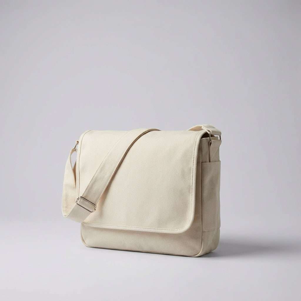 Stilren canvas messengerbag, unisex design för jobb och fritid. Rymlig och slitstark vardagsväska.