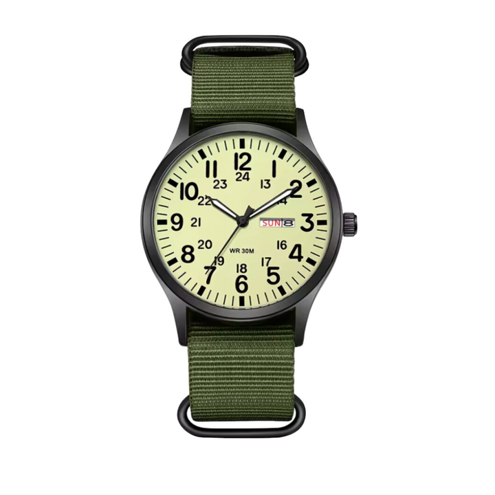 Hållbar militärklocka med kvartsur, lysande visare, designad för sport och äventyr. Unisex utomhusklocka.