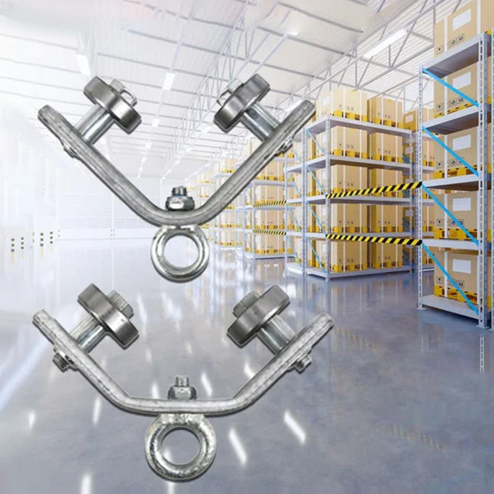 "Robust vinkeljärnspår för lyftsystem, remskiva i galvaniserat järn, passar kabelrörelse på kranar, mångsidig och hållbar."