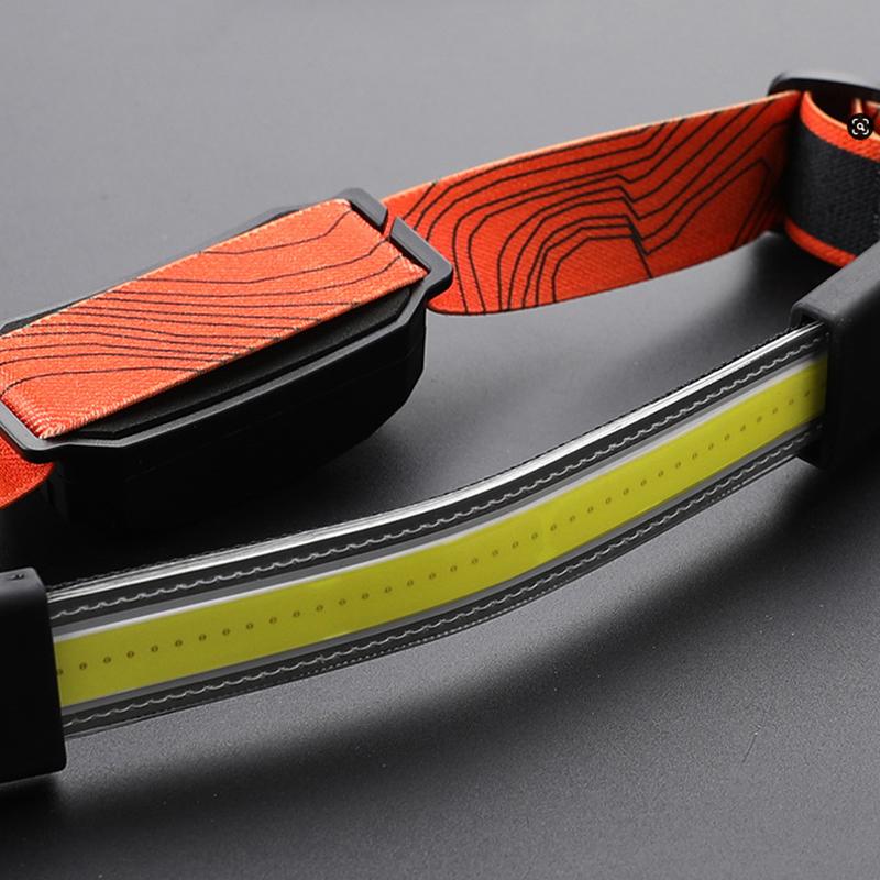 "Röd LED-pannlampa med 230° vidvinkelbelysning, vattentät, tre ljuslägen, idealisk för utomhusbruk och äventyr."