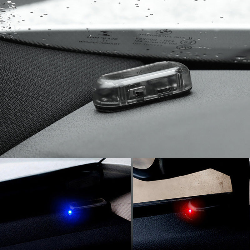 "Röd och blå soldriven LED stöldskyddslampa för bil, kompakt design, lätt att installera och mängder med ljusstyrka."