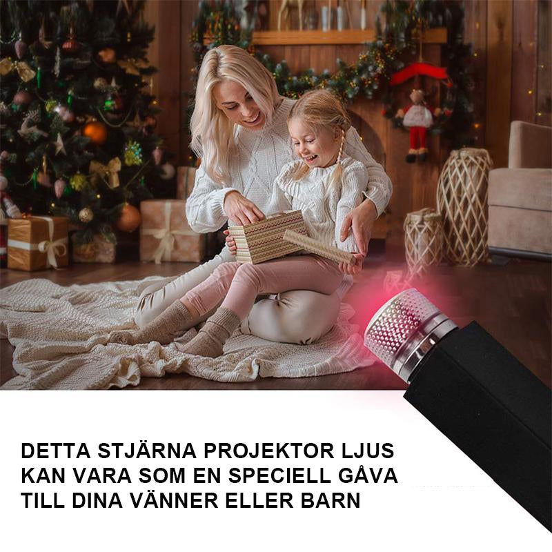 "Romantisk USB stjärnprojektionslampa med ställbar violett ljusintensitet, 360-graders rotation, kompakt, metall 226x15mm."