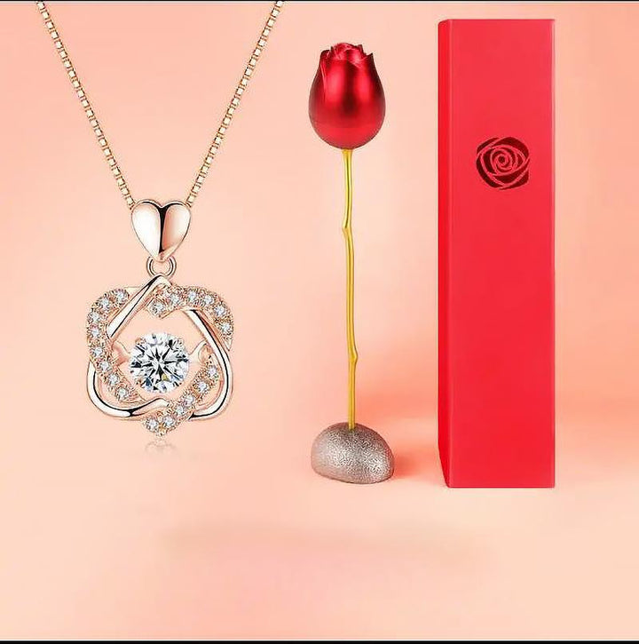 "Romantiskt ros halsband i hjärtform med röd ros, perfekt för Alla Hjärtans Dag gåva, elegant smyckesset, kvinnors accessoar"