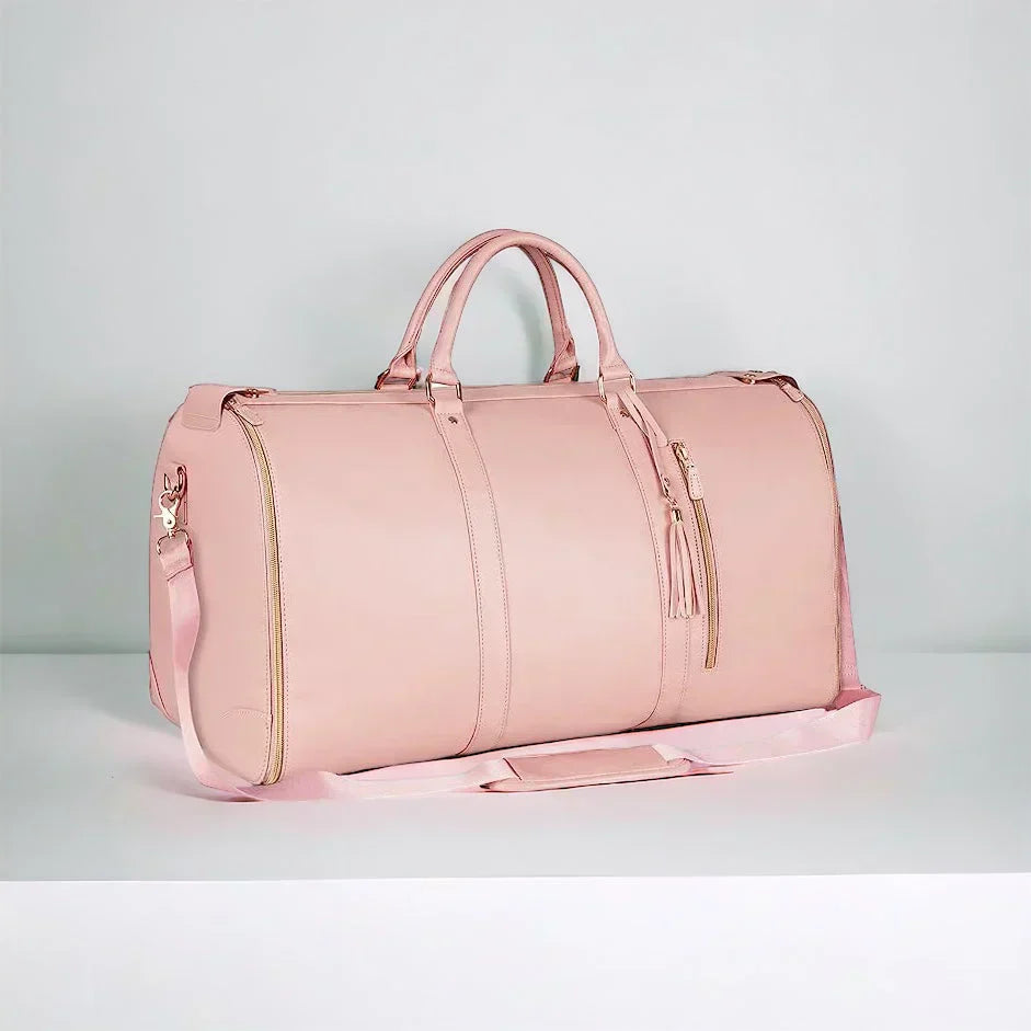 Beige 2-i-1 handbagage. Smart kompakt väska som omvandlas från duffelväska till klädpåse.