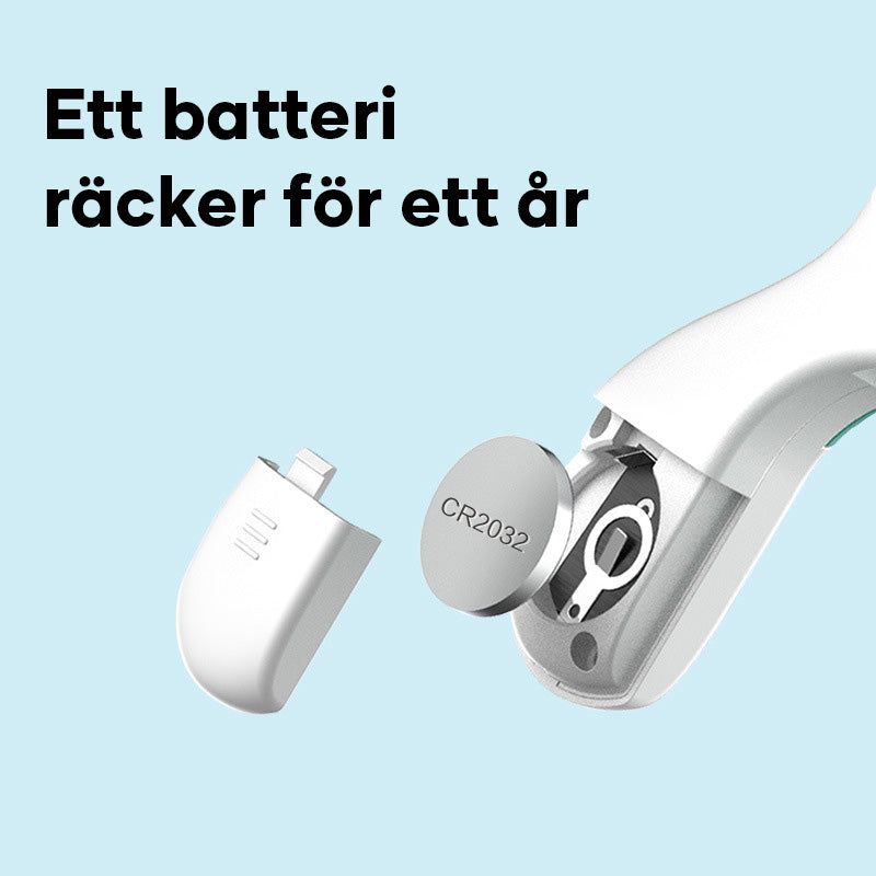 "Rosa och blå LED nagelklippare för husdjur med säker ergonomisk design, lyser upp för exakt trimning."