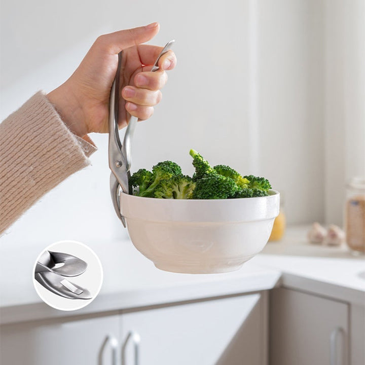 "Rostfri tång för kokplattor med ergonomiskt grepp, anti-halk funktion och mångsidig design för säker matlagning"