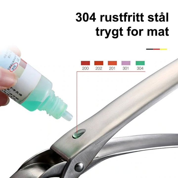 "Rostfri tång för kokplattor med ergonomiskt grepp, anti-halk funktion och mångsidig design för säker matlagning"