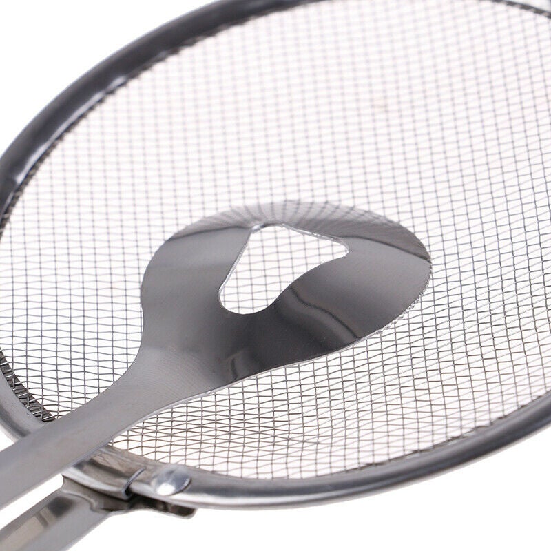 Rostfritt olje durkslag, elegant design, filtrering av olja, hållbart stål, köksverktyg för dränering av stekt mat.