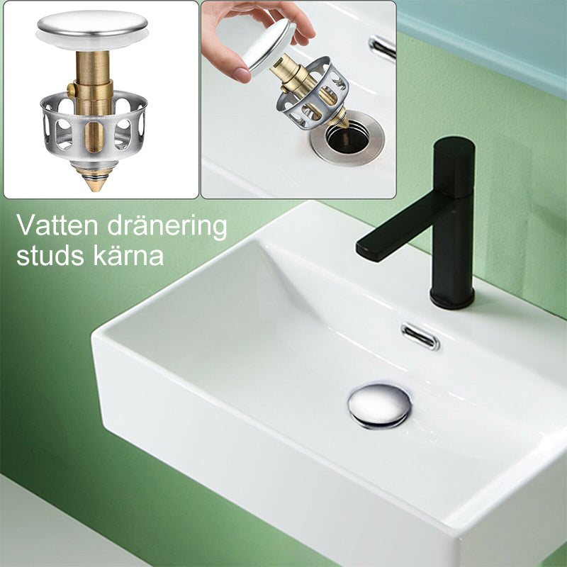 "Rostfritt stål avloppsfilter för tvättställ, elegant design, förhindrar blockeringar och dålig lukt, passar de flesta avlopp