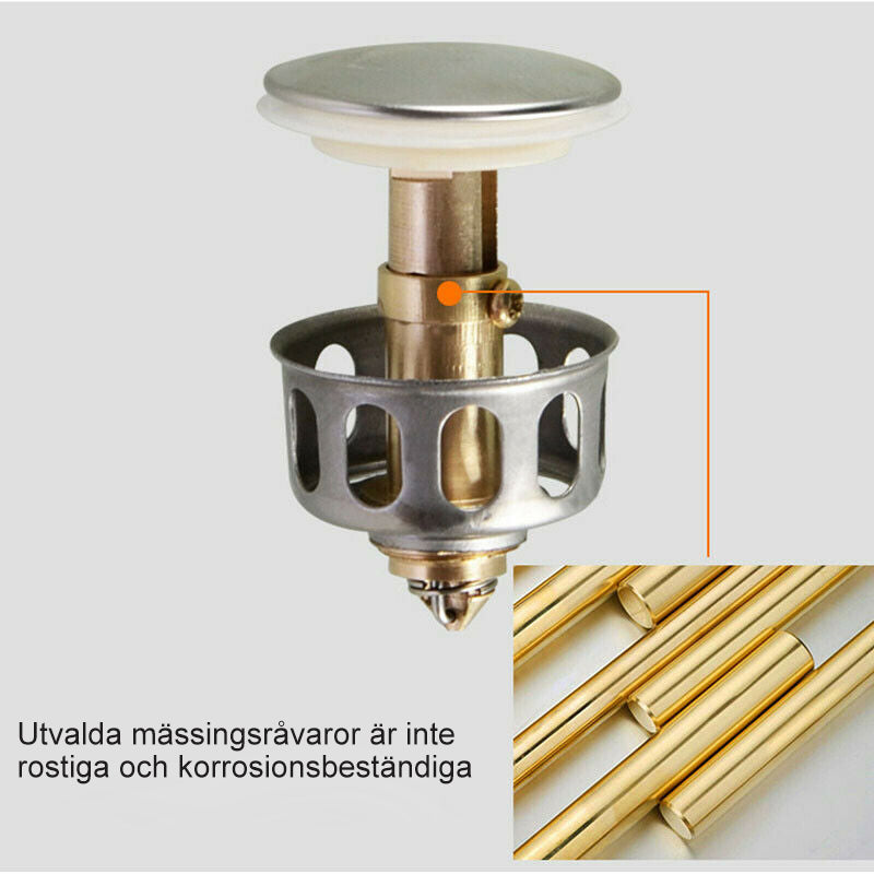 "Rostfritt stål avloppsfilter för tvättställ, elegant design, förhindrar blockeringar och dålig lukt, passar de flesta avlopp