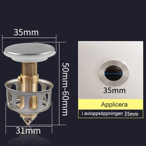 "Rostfritt stål avloppsfilter för tvättställ, elegant design, förhindrar blockeringar och dålig lukt, passar de flesta avlopp
