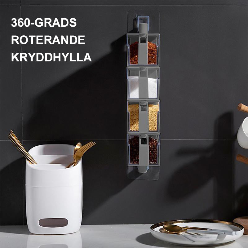 "Roterande kryddhylla med 3/4 lager, grå färg, besparar köksutrymme, elegant design med skyddande lock, 360-graders rotation.