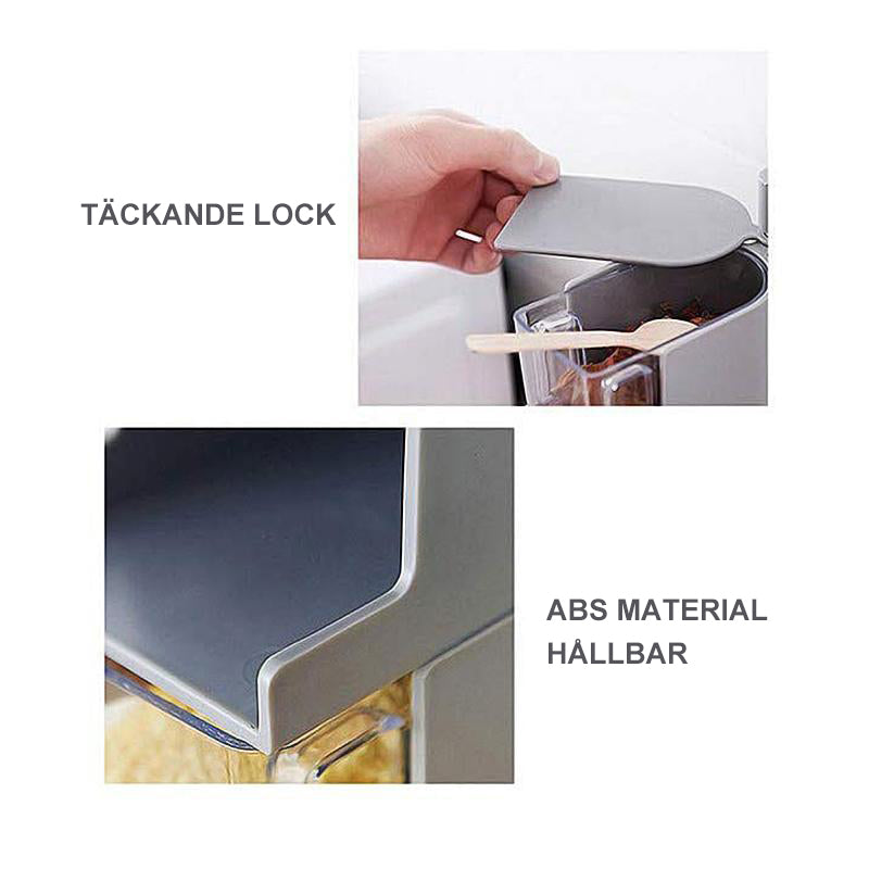 "Roterande kryddhylla med 3/4 lager, grå färg, besparar köksutrymme, elegant design med skyddande lock, 360-graders rotation.