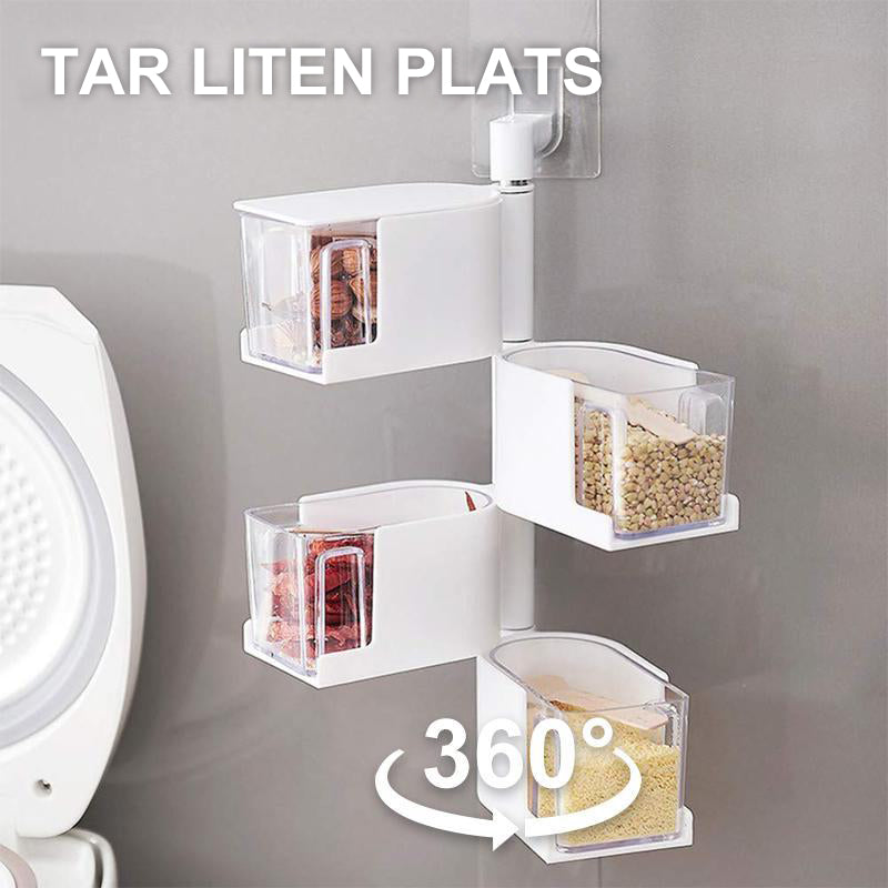 "Roterande kryddhylla med 3/4 lager, grå färg, besparar köksutrymme, elegant design med skyddande lock, 360-graders rotation.