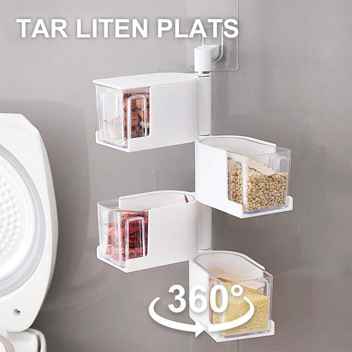 "Roterande kryddhylla med 3/4 lager, grå färg, besparar köksutrymme, elegant design med skyddande lock, 360-graders rotation.