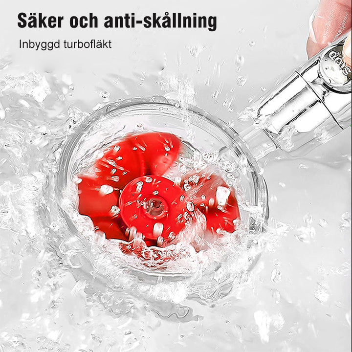 "Roterbar högtrycksdesign duschhuvud i modern stil, förbättrar vattentryck, silverfärgat med filtreringsfunktion."