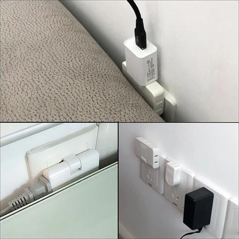 "Roterbar vägguttagadapter med 3 AC-uttag, kompakt design i vitt, idealisk för hem och resa. Brandsäkert material."