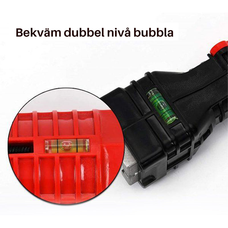 "Rött multiverktyg för VVS, 18-i-en, aluminium, ergonomisk form för trånga utrymmen, idealisk för kök och badrum."