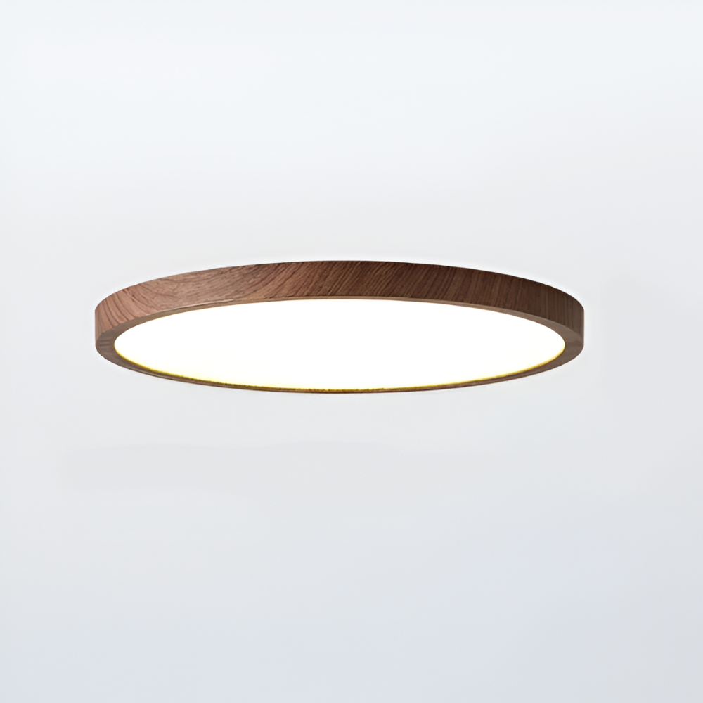 Valnötsfärgad rund LED taklampa, en modern designlampa för energieffektiv belysning i ditt hem.