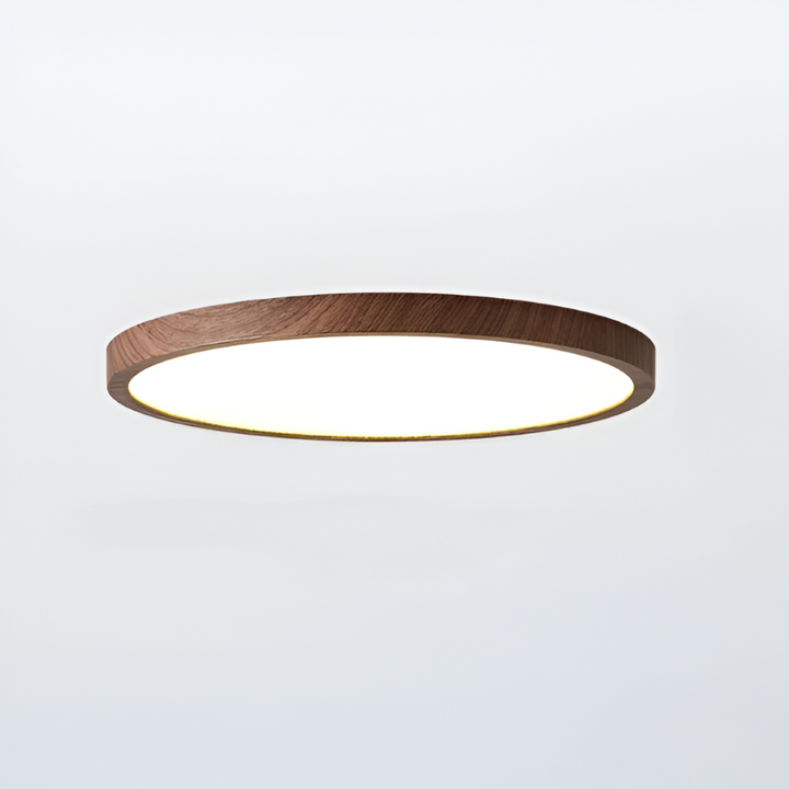 Valnötsfärgad rund LED taklampa, en modern designlampa för energieffektiv belysning i ditt hem.